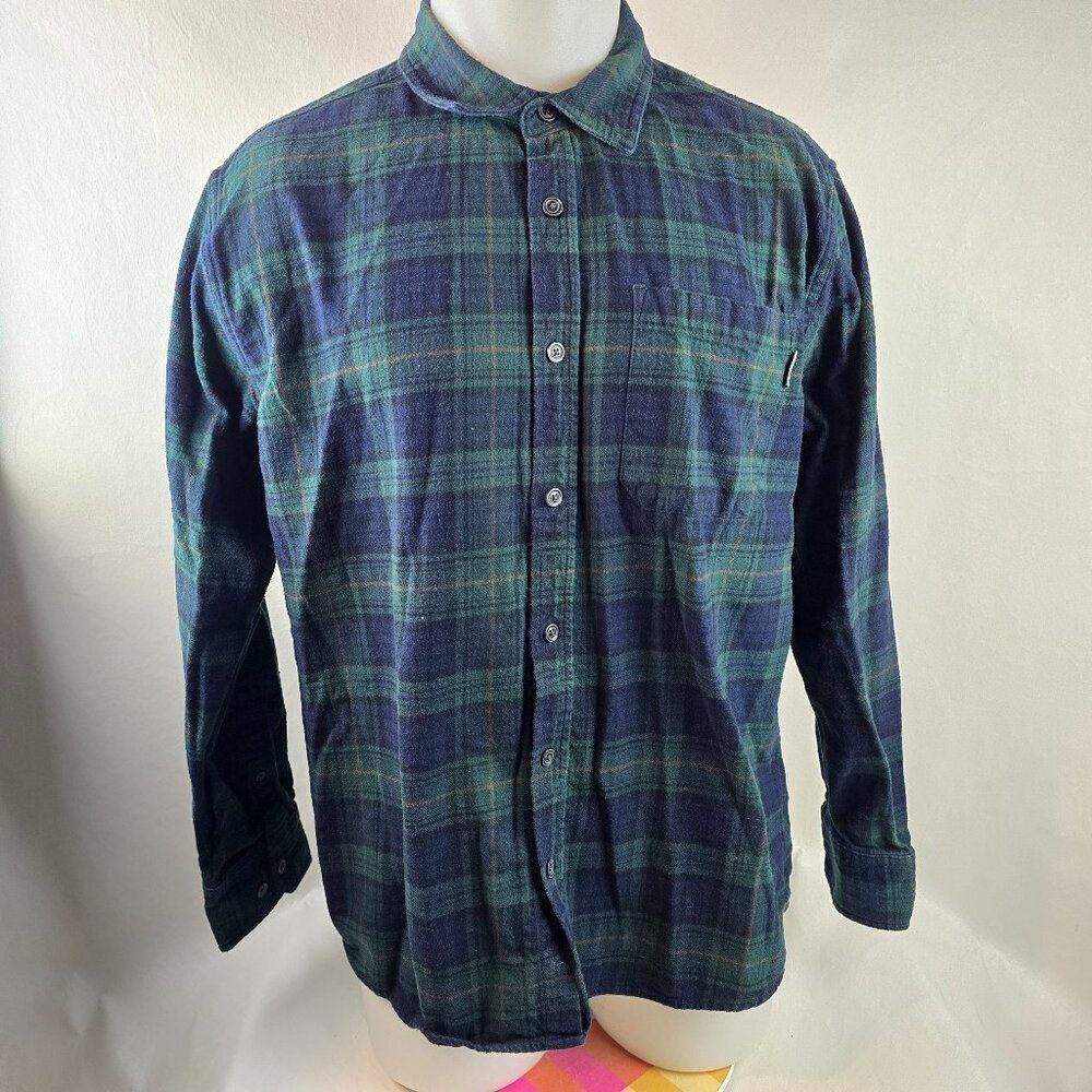 Eddie Bauer Shirt Mens XL Blue Green Flannel Button Up Plaid Cozy Cabincore